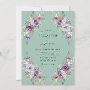 Convite Casamento Romântico com Flores Verde Menta