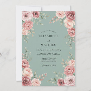 Convite Casamento Romântico com Flores Vermelhas Vibrantes