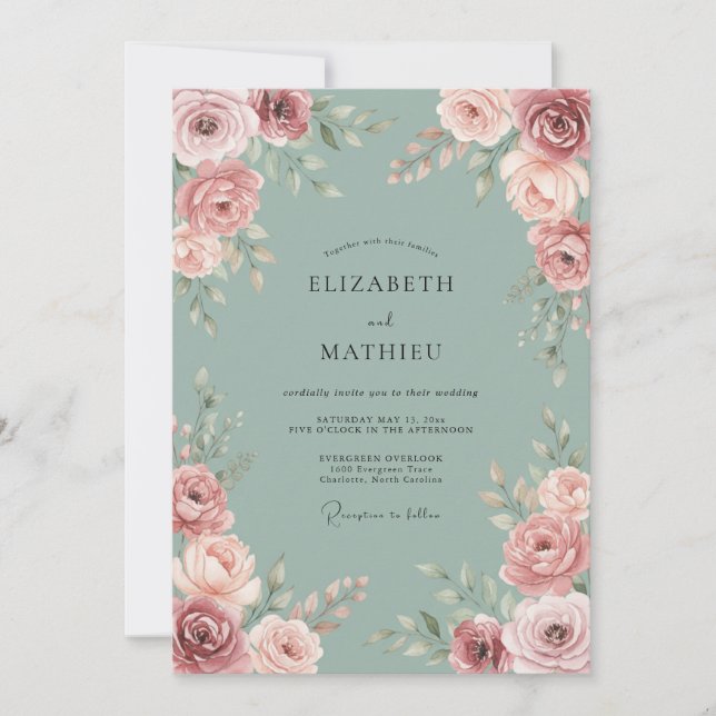 Convite Casamento Romântico com Flores Vermelhas Vibrantes (Frente)