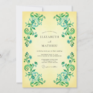 Convite Casamento Romântico com Florescer Verde Esmeralda