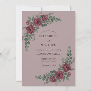 Convite Casamento Romântico com Florescimento Bordeaux
