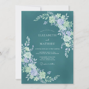 Convite Casamento Romântico com Florescimento Floral Turqu