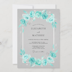 Convite Casamento Romântico com Florescimento Floral Turqu
