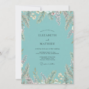 Convite Casamento Romântico com Folhagem em Aquarela de Es