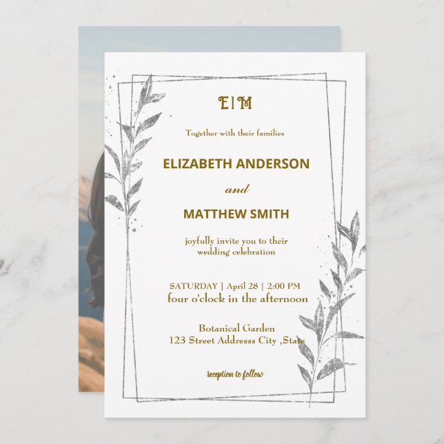 Convite casamento romântico com fotos da sobreposição casu (Frente/Verso)