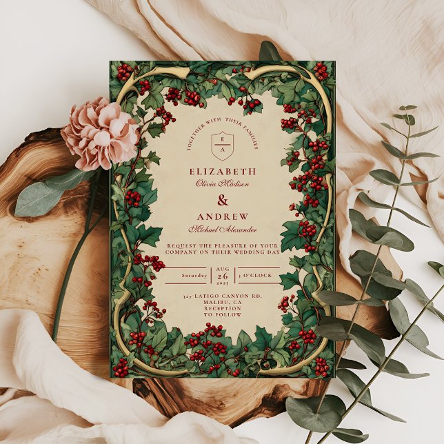 Convite Casamento Romântico com Hera Rústica (Criador carregado)