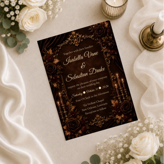 Convite Casamento Romântico com Luz de Velas no Outono Vin (Criador carregado)