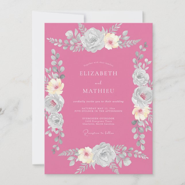 Convite Casamento Romântico com Magenta Polido (Frente)