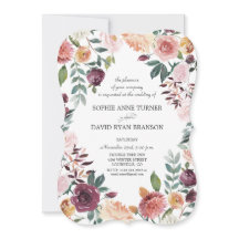 Casamento Romântico com Moldura Floral em Borgonha