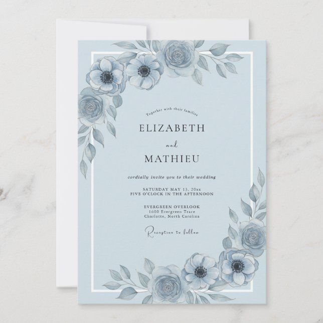 Convite Casamento Romântico com Peônia Cornflower (Frente)