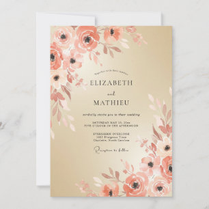 Convite Casamento Romântico com Pincelada Floral de Pêsseg