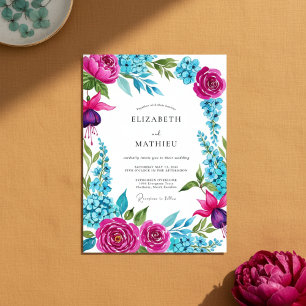 Convite Casamento Romântico com Pincelada Floral Magenta