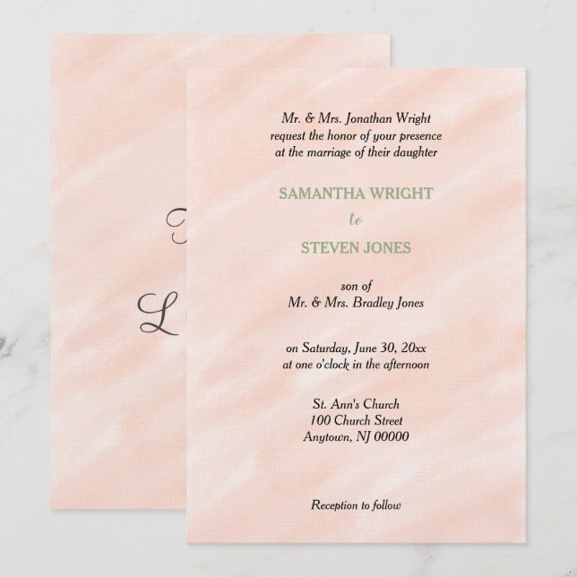 Convite Casamento Romântico com Rosa e Verde Sage em Aquar (Frente/Verso)