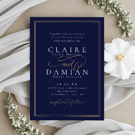 Convite Casamento Romântico com Simplicidade em Azul Marin