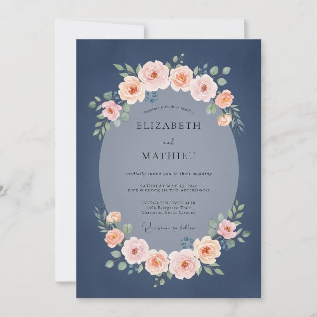 Convite Casamento Romântico com Tons de Bege e Rosa (Frente)