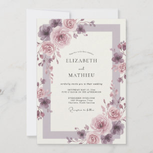 Convite Casamento Romântico com Tons de Malva Polida