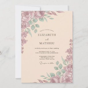 Convite Casamento Romântico com Tons Pastéis de Malva