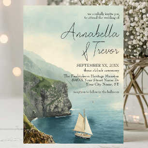 Convite Casamento Romântico com Velero em Aquarela e Falés
