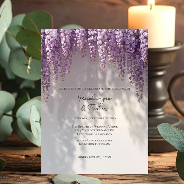 Convite Casamento Romântico com Wisteria (Criador carregado)