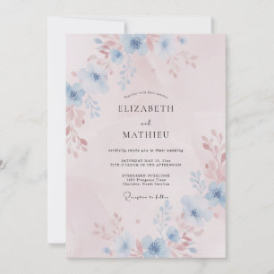 Convite Casamento Romântico Cor-de-Rosa Desvanecido