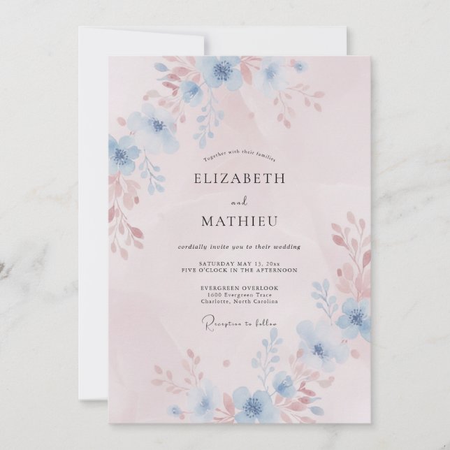 Convite Casamento Romântico Cor-de-Rosa Desvanecido (Frente)