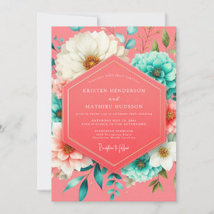 Convite Casamento Romântico Coral Bloom