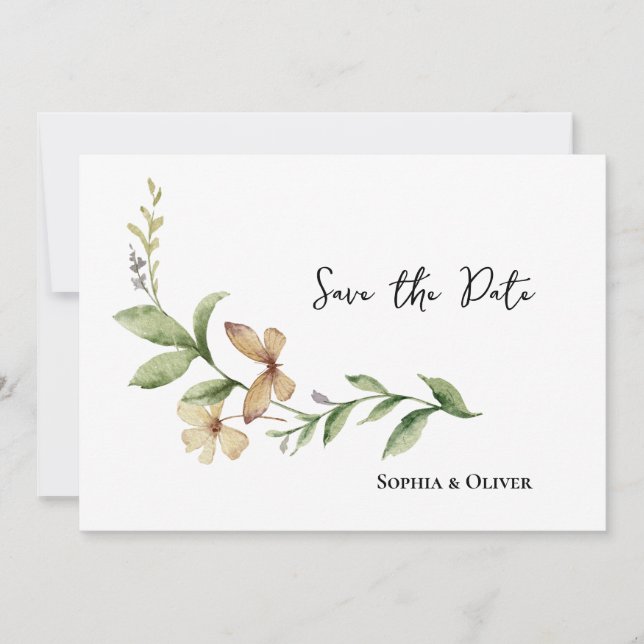 Convite Casamento Romântico da Flor de Campo Salve a Data (Frente)