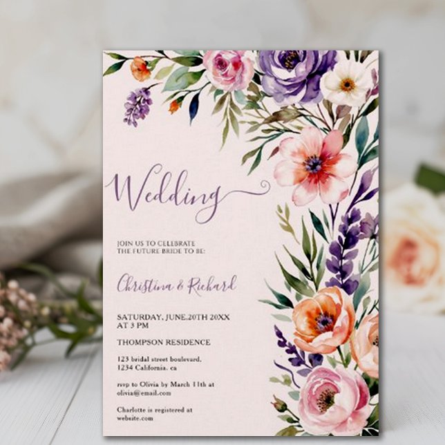 Convite Casamento Romântico da primavera de Pastel (Criador carregado)