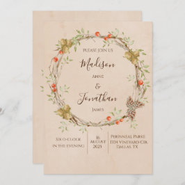 Convite Casamento Romântico da Script Floral Wreath Greene