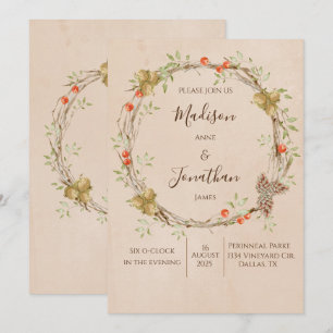Convite Casamento Romântico da Script Floral Wreath Greene