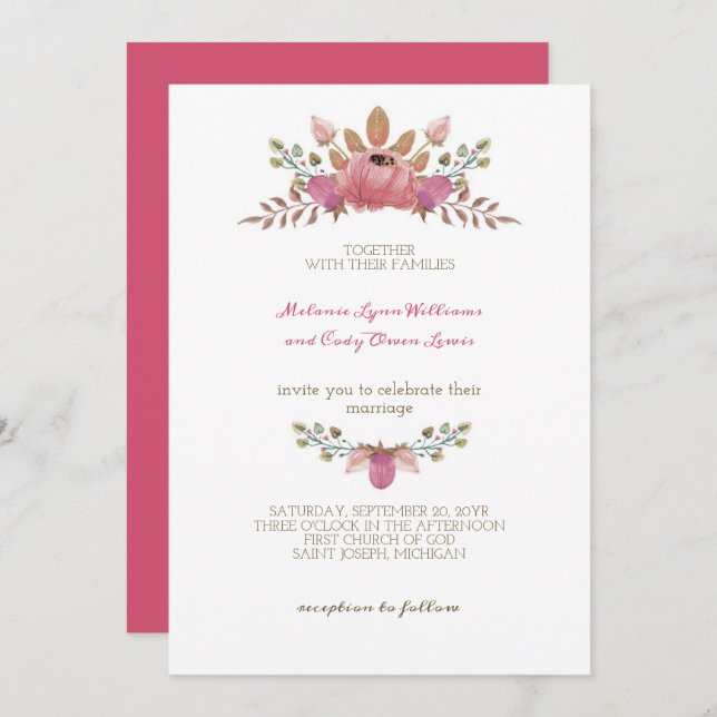 Convite Casamento Romântico das Flores Vermelhas Indianas (Frente/Verso)