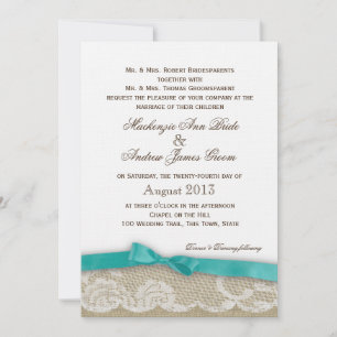 Convite Casamento Romântico de Arcos de Lace e Aqua Escur