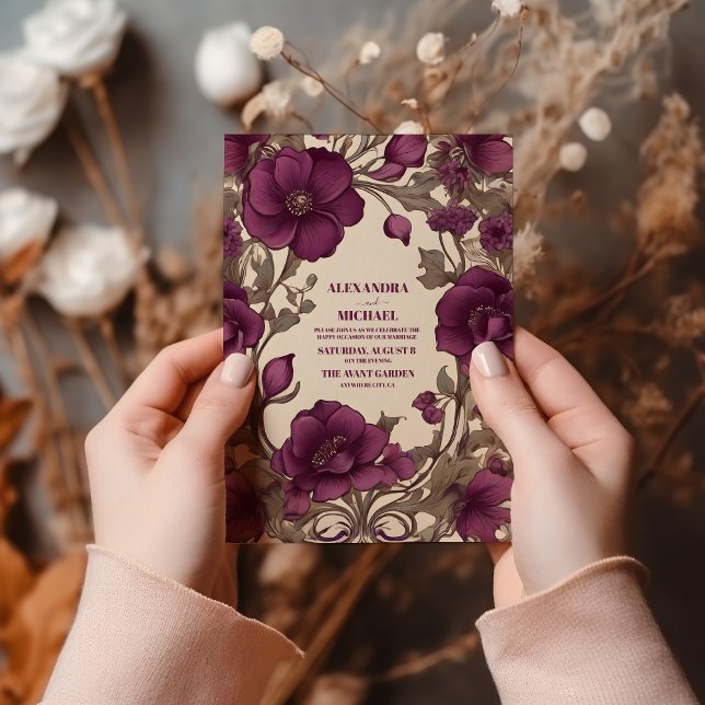 Convite Casamento Romântico de Arte Nouveau (Criador carregado)