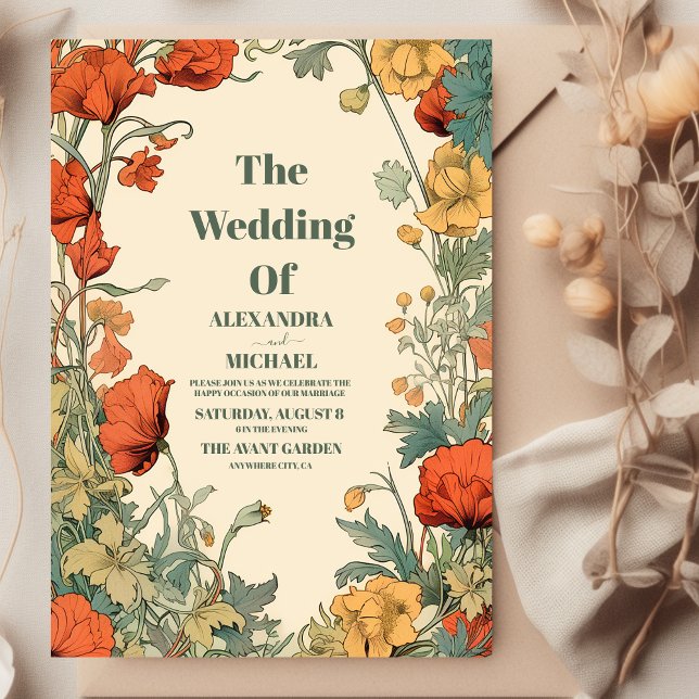 Convite Casamento Romântico de Arte Nouveau (Criador carregado)