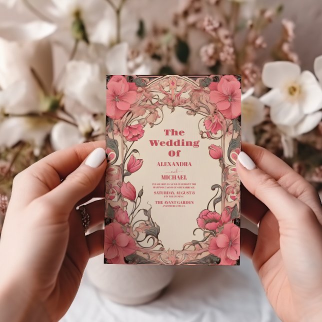 Convite Casamento Romântico de Arte Nouveau (Criador carregado)