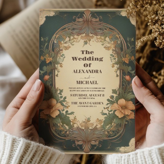 Convite Casamento Romântico de Arte Nouveau (Criador carregado)