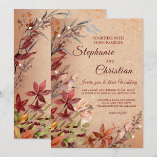 Convite Casamento Romântico de Autumn Floral Rustic Burgun