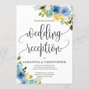 Convite Casamento romântico de boho floral azul-rústico