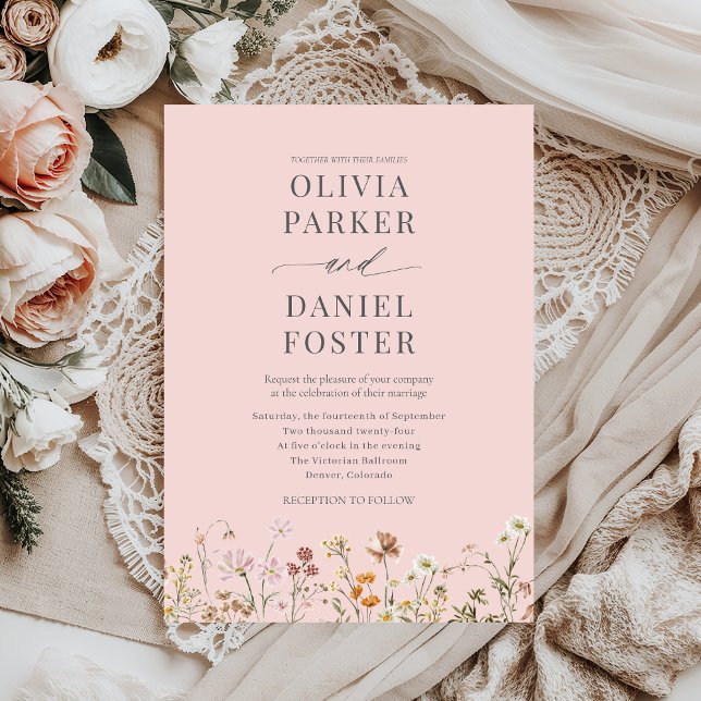 Convite Casamento Romântico de Boho Selvagem Rosa-Rosa-Ros (Criador carregado)