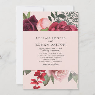 Convite Casamento Romântico de Buquê de Noiva Floral Rosa