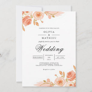 Convite Casamento Romântico de Canto Floral Suave