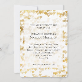 Convite Casamento Romântico de Dourados Corações Brancos