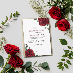 Convite Casamento Romântico de Elegância da Rosa vermelha