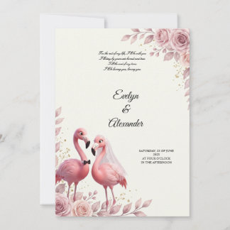 Convite Casamento Romântico de Flamingo