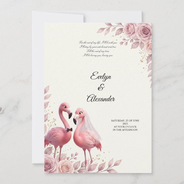 Convite Casamento Romântico de Flamingo (Frente)
