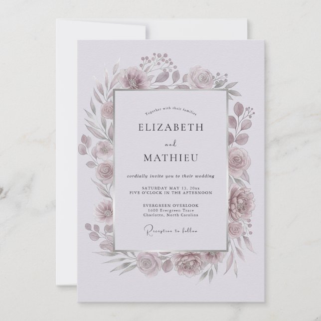 Convite Casamento Romântico de Flor de Louro Roxo (Frente)