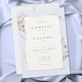 Convite Casamento Romântico de Flor Silvestre em Azul Poei
