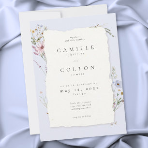 Convite Casamento Romântico de Flor Silvestre em Azul Poei