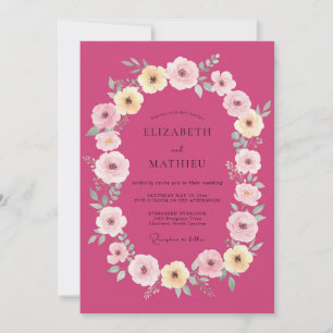 Convite Casamento Romântico de Floral Magenta na Primavera