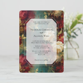 Convite Casamento Romântico de Flores Brancas Vermelhas